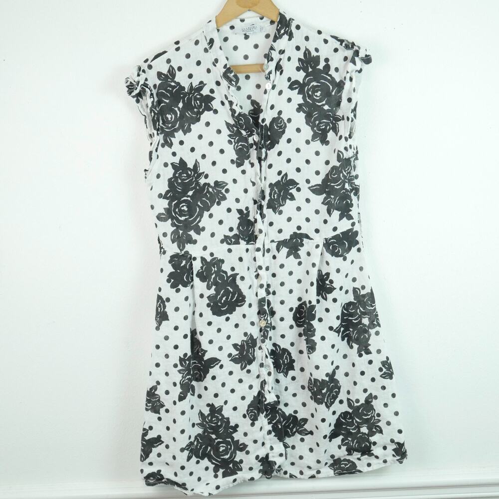 Black & White Floral Polka Dot Mini Dress - Sleeveless